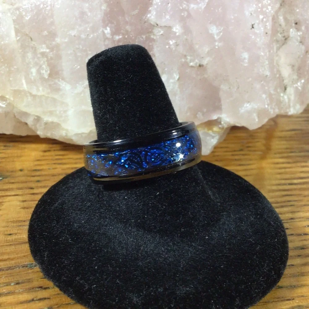 Stainless Steel Black and Blue Dragon Band Ring
